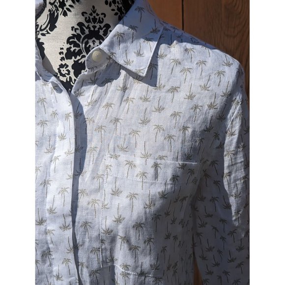 Long Sleeve Summer Button-up Top Palm Trees CORE Life Linen Small SM S - Picture 4 of 8